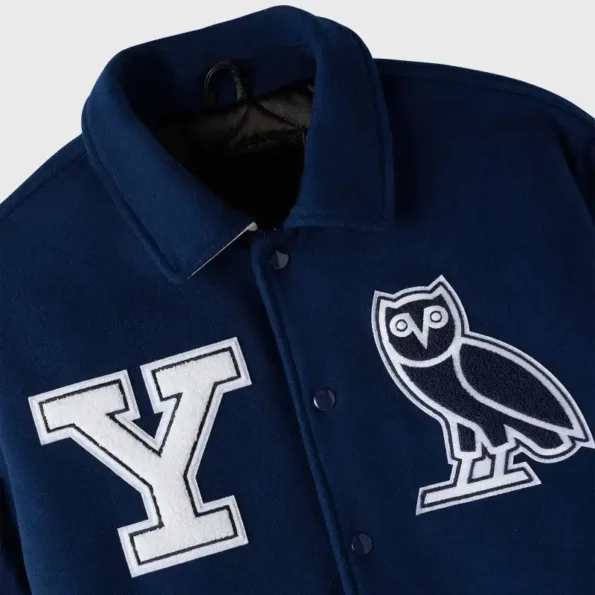 Close-up details of OVO Yale University Varsity Jacket