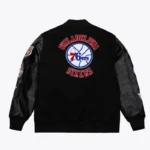 Philadelphia 76ers Black Varsity Jacket Front