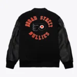 Front view Philadelphia Flyers black varsity jacket photo.