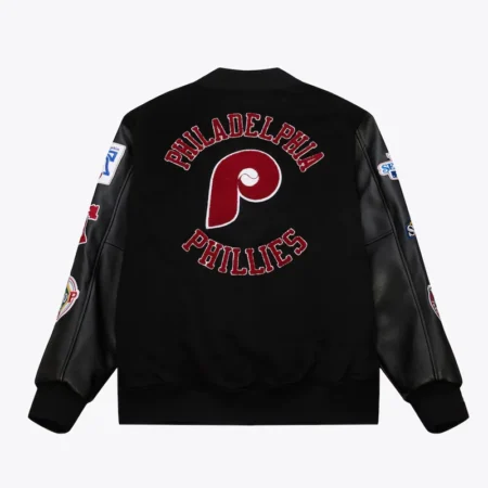 Back view of Philadelphia Phillies Black Varsity Jacket