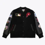 Front view of Philadelphia Phillies Black Varsity Jacket