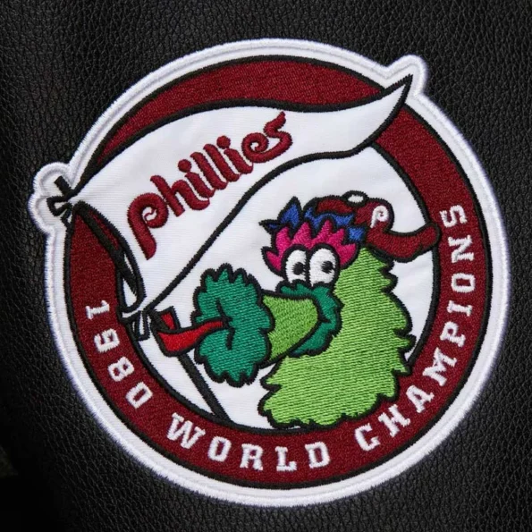 Close-up details of Philadelphia Phillies Black Varsity Jacket