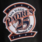 Front view San Diego Padres vintage varsity jacket photo.