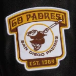 Front view San Diego Padres vintage varsity jacket photo.