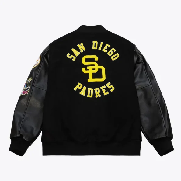 Back view of San Diego Padres vintage varsity jacket.