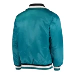 Front view San Jose Sharks Captain varsity jacket photo.