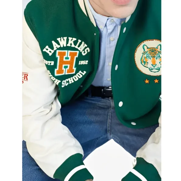 Close-up details of Stranger Things Hawkins Varsity Jacket