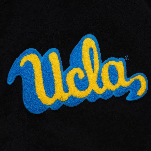 Close-up details of UCLA Bruins Black Varsity Jacket