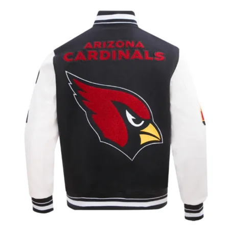 Back view of Arizona Cardinals mashup varsity jacket.