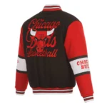 Front view Chicago Bulls black varsity wool jacket photo.