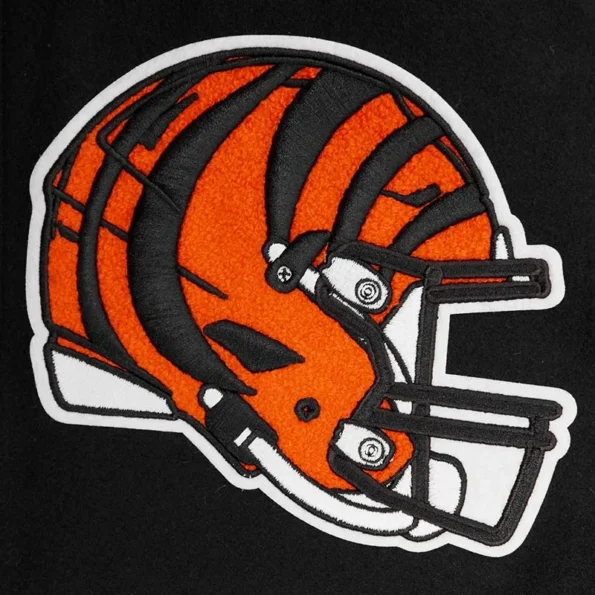 Close-up of Cincinnati Bengals mashup varsity jacket embroidery.