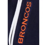 Front view Denver Broncos mashup rib varsity jacket photo.