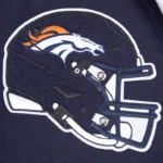 Front view Denver Broncos mashup rib varsity jacket photo.