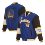 Front view Golden State Warriors varsity wool jacket photo.