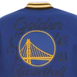 Front view Golden State Warriors varsity wool jacket photo.