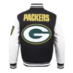 Front view Green Bay Packers rib varsity jacket photo.