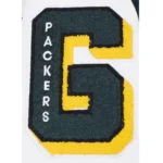 Front view Green Bay Packers rib varsity jacket photo.