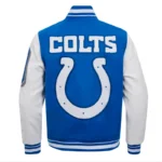 Front view Indianapolis Colts rib varsity jacket photo.