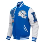 Front view Indianapolis Colts rib varsity jacket photo.