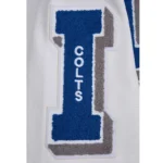 Front view Indianapolis Colts rib varsity jacket photo.