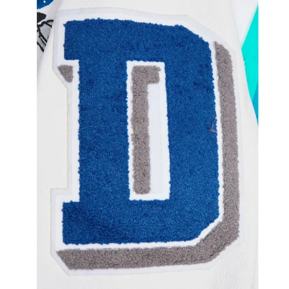 Close-up of Indianapolis Colts rib varsity jacket embroidery.