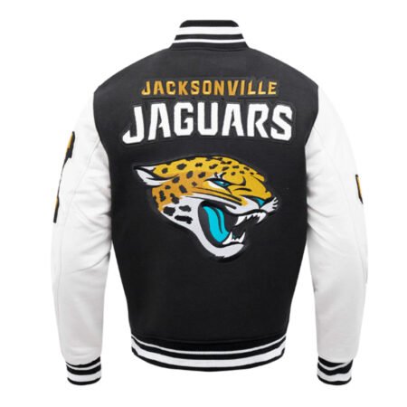 Back view of Jacksonville Jaguars rib varsity jacket.