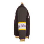 Front view LA Lakers black varsity wool jacket photo.