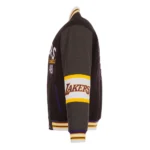 Front view LA Lakers black varsity wool jacket photo.