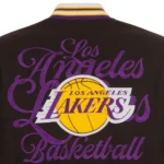 Front view LA Lakers black varsity wool jacket photo.