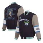 Front view Minnesota Timberwolves varsity wool jacket photo.