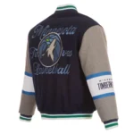 Front view Minnesota Timberwolves varsity wool jacket photo.