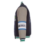 Front view Minnesota Timberwolves varsity wool jacket photo.