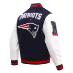 Front view New England Patriots rib varsity jacket photo.