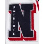 Front view New England Patriots rib varsity jacket photo.