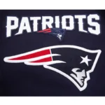 Front view New England Patriots rib varsity jacket photo.