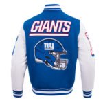 Front view NY Giants mashup rib varsity jacket photo.