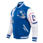 Front view NY Giants mashup rib varsity jacket photo.