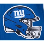 Front view NY Giants mashup rib varsity jacket photo.