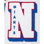 Front view NY Giants mashup rib varsity jacket photo.