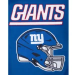 Front view NY Giants mashup rib varsity jacket photo.