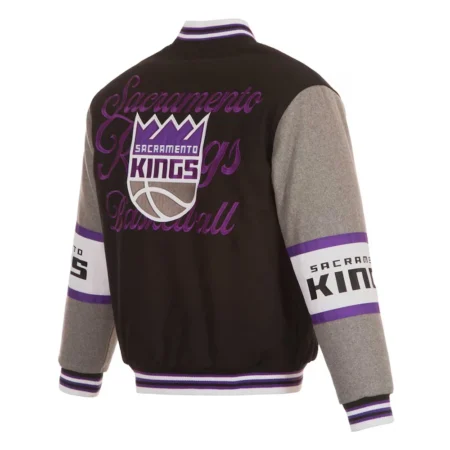 Back view of Sacramento Kings varsity wool jacket.