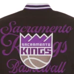 Front view Sacramento Kings varsity wool jacket photo.