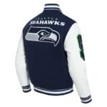 Front view Seattle Seahawks mashup rib varsity jacket photo.