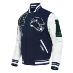 Front view Seattle Seahawks mashup rib varsity jacket photo.