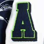 Front view Seattle Seahawks mashup rib varsity jacket photo.