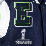 Front view Seattle Seahawks mashup rib varsity jacket photo.