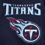 Front view Tennessee Titans mashup rib varsity jacket photo.