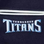 Front view Tennessee Titans mashup rib varsity jacket photo.